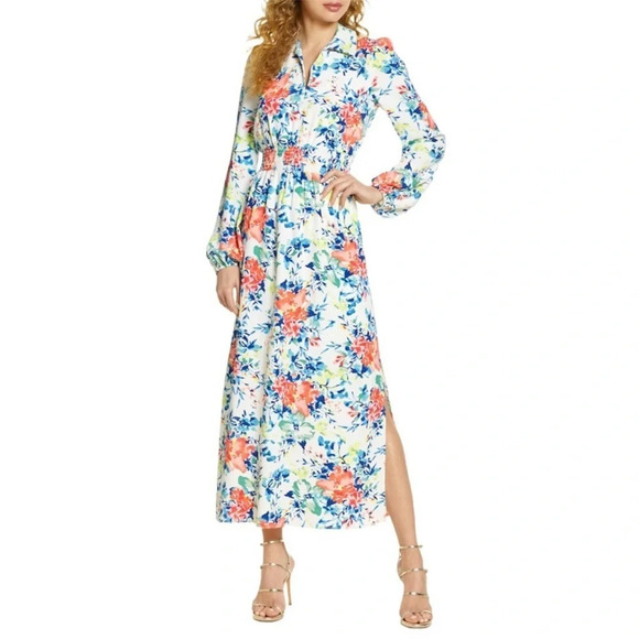 Charles Henry Floral Print Side Slit Maxi Dress size Small - Picture 1 of 13